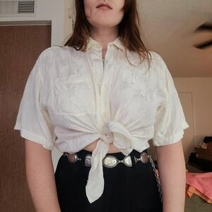 White Button Up With Floral Details